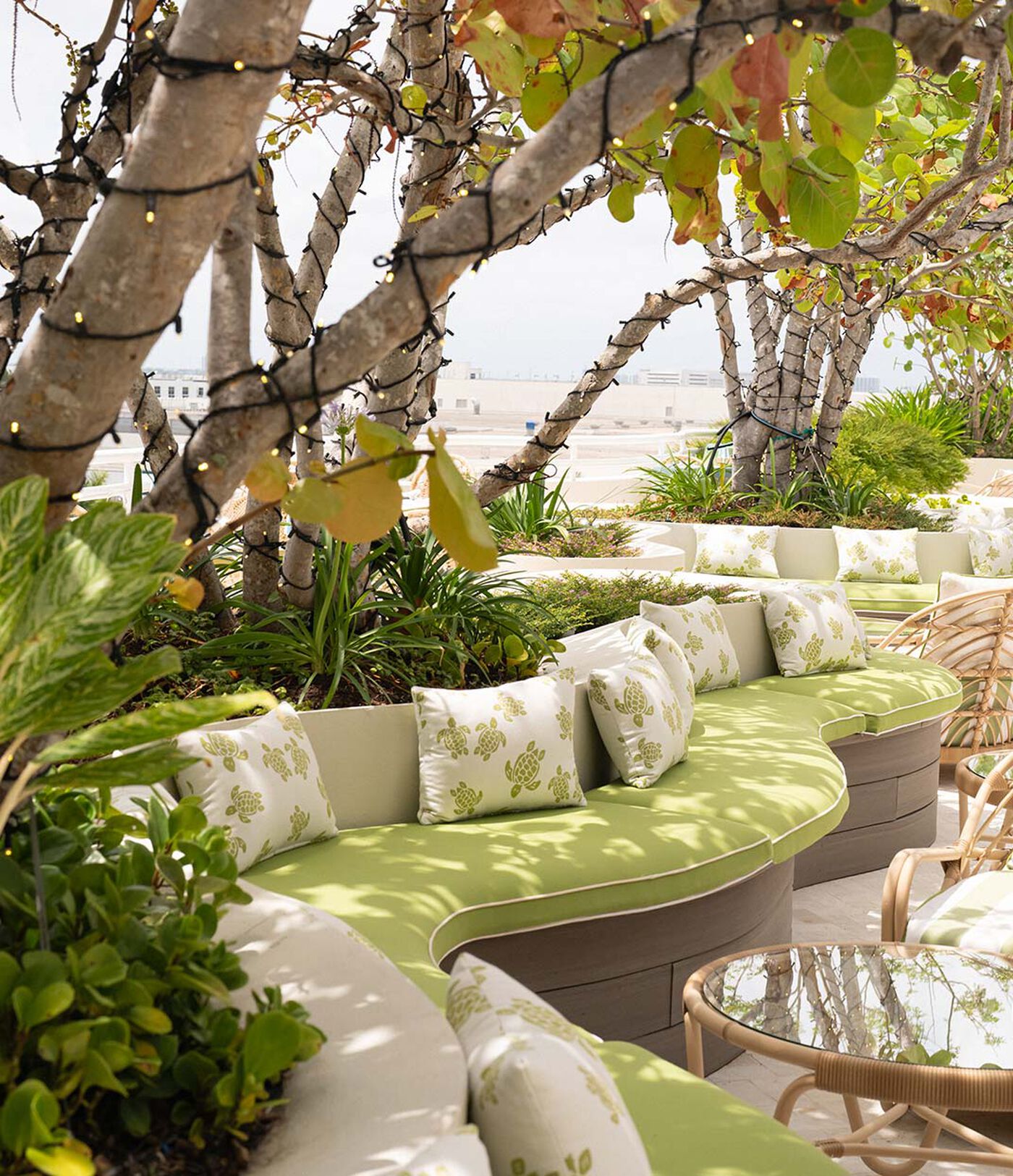 Rooftop garden lounge at Vilebrequin La Plage Miami